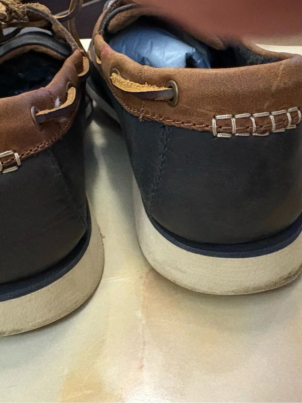 Clarks Port View Boat Shoes Navy Brown Leather Nautical Mens Sz 11